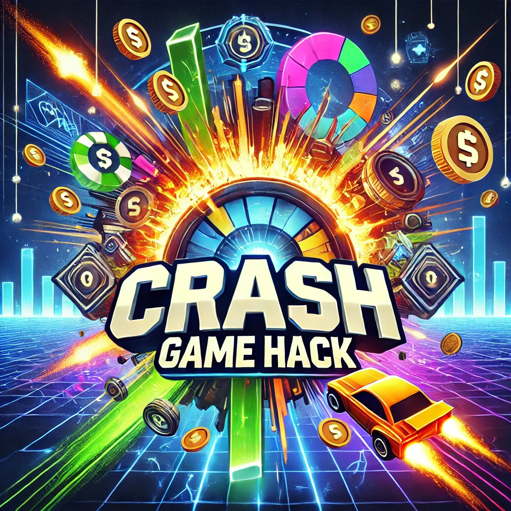 DALL·E 2024-10-11 06.16.41 - A vibrant, action-packed gaming-themed image for a website called 'CrashGameHack.' The design should focus on a high-stakes crash game environment, wi